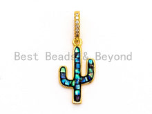 Load image into Gallery viewer, CZ Micro Pave CACTUS Pendant/Charm with Abalone Shell, Pave Findings/Cubic Zirconia Pendant, 12x22mm, 1pc, SKU#F465
