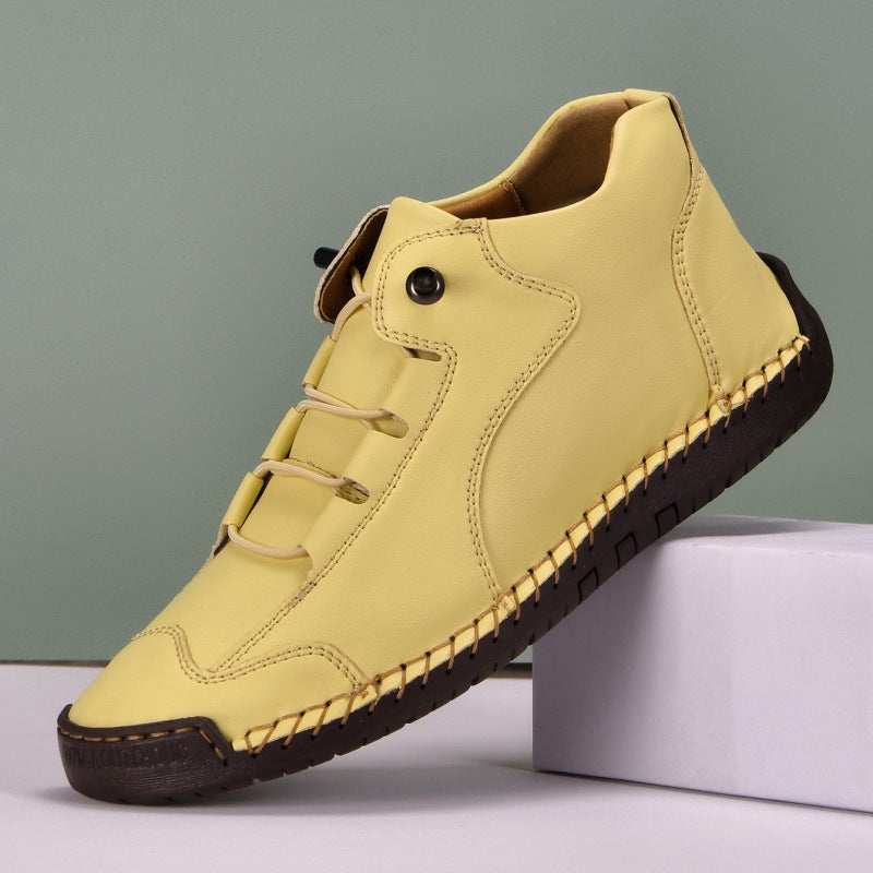 Women's Lace-Up Casual Flat Shoes | PU Leather Round Toe Stitched Sole Sneakers