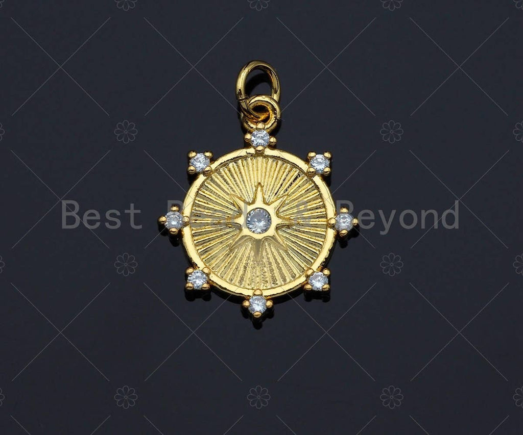 CZ Micro Pave North Star On Round Coin Charm/Pendant, SKU#JL12