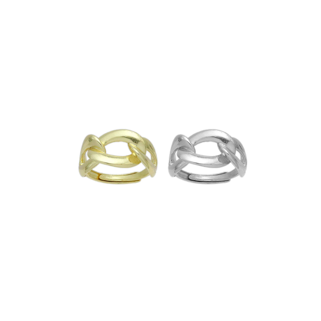 Plain Gold Silver Oval LInk Shape Adjustable Ring, Sku#A309