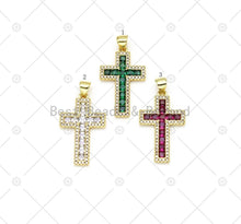 Load image into Gallery viewer, Clear/Green/Fuchsia CZ Micro Pave Cross Shape Pendant, 18K Gold Filled Cross Charm, Necklace Bracelet Charm Pendant, 26x16mm,Sku#LK494