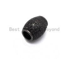 Load image into Gallery viewer, Micro Pave Black CZ Pave On Black Big/Large Hole Oval Drum Spacer Beads, Bracelet/Necklace Spacer, Cubic Zirconia Beads, 10x12mm, sku#C91