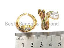 Load image into Gallery viewer, Colorful CZ Micro Pave Heart Snake Ring, Wrap Spiral Ring, Cubic Zirconia Gold Ring, Adjustable Ring, 22x21x17mm,sku#X66