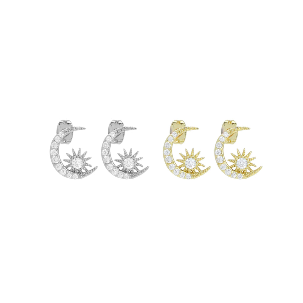 Clear CZ Cresent Moon Star Stud Earrings, Sku#A412