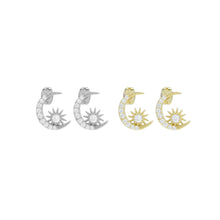 Load image into Gallery viewer, Clear CZ Cresent Moon Star Stud Earrings, Sku#A412