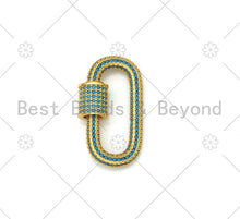 Load image into Gallery viewer, Fully CZ Micro Pave Oval Screw Clasp, Oval Pave Clasp, Green/Cobalt/Clear Color Carabinar Clasp,16x29mm,sku#ML48