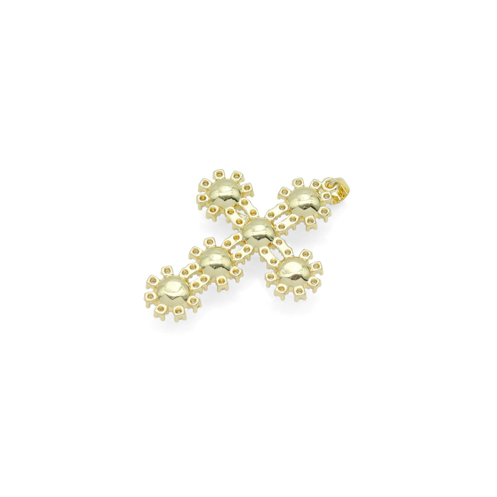 Gold White Pearl Flower Cross Charm Pendant, Sku#LX696