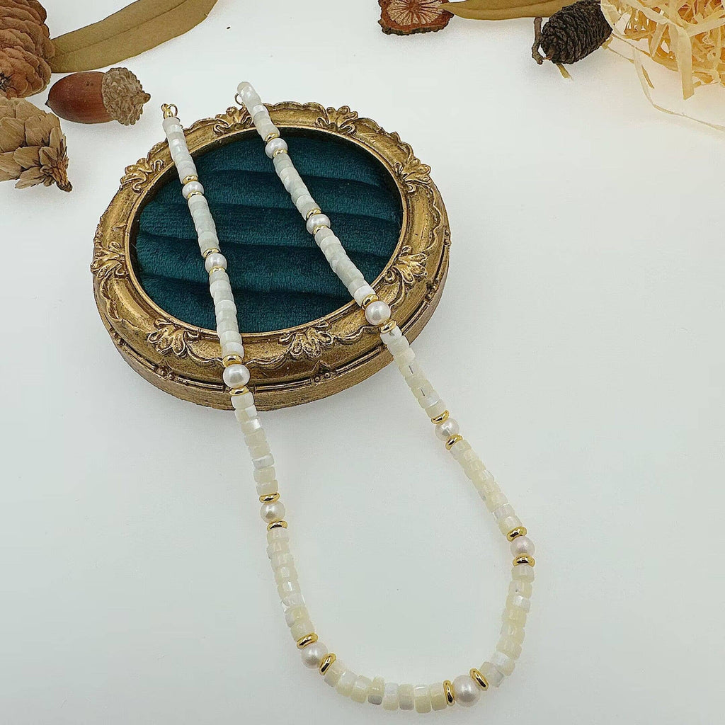 Natural Mother of Pearl Heishi Beads with Gold spacer neckla