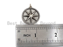 Load image into Gallery viewer, CZ Micro Pave Star on Round Disc Pendant, Antique Silver Tone, Cubic Zirconia Pave Coin Charm Pendant, 25x30mm,sku#F1020C