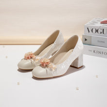 Load image into Gallery viewer, Women's Floral Block Heel Pumps | Square Toe Jacquard Dress Shoes