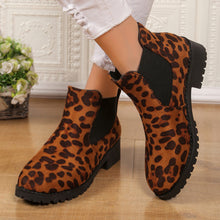 Load image into Gallery viewer, Leopard Print Ankle Boots Women - Mid Heel Chunky Sole Slip-On Boots
