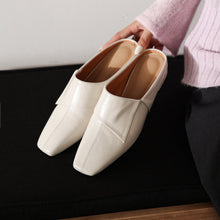 Load image into Gallery viewer, Women's Vintage Cowhide Fold-Over Mules | Square Toe Low Block Heel Backless Loafers