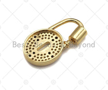 Load image into Gallery viewer, 18K Gold Black Clear CZ Micro Pave Cross Oval Lock Clasp, Oval Lock Shape Clasp,Pave Lock,15x29mm,sku#K142