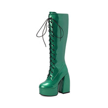 Load image into Gallery viewer, Women's Patent Leather Over-the-Knee Boots | Chunky Heel Round Toe Side Zipper