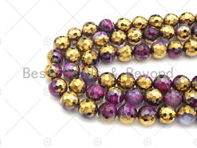 Load image into Gallery viewer, Half Gold Plated Pink Agate Beads, 8mm/10mm/12mm Round Faceted Gold Pink Agate Beads, 15.5 Full Strand, sku# UA132