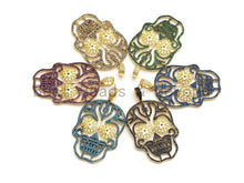 Load image into Gallery viewer, CZ Micro Pave Skull Pendant,Skull Pave Pendant,Turquoise/Fuchsia/Green/Cobalt/Black, Halloween Pave, 30x47mm, Sku#F669