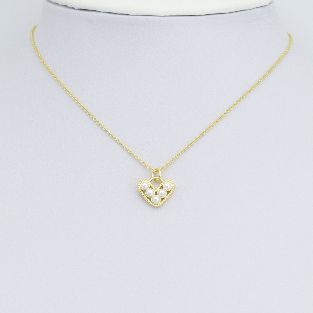 Gold White Pearl Heart Charm Pendant,Sku#LD723