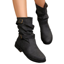 Load image into Gallery viewer, Women's Retro Distressed Barrel Boots | Metal Buckle Mid-Calf Suede Boots with Square Heel