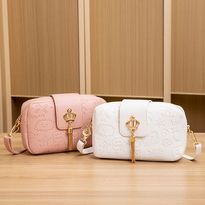 Women's Crossbody Phone Bag - Korean Style Embossed PU Leather Shoulder Bag
