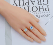 Load image into Gallery viewer, Gold MOP Round/Heart Evil Eye Adjustable Ring, Sku#LD274