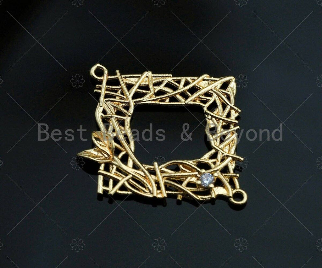 Filigree Gold Lacy Charm with CZ, Dianmond/Teardrop/Oval Shape Brushed Gold Twisted Wire Pendants for Earrings necklace making, sku#CP10