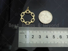 Load image into Gallery viewer, Gold Filled CZ Micro Pave Oval Link Round Pendant, 18K Gold Filled Charm, Necklace Bracelet Charm Pendant,22x25mm,Sku#LD122