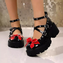 Load image into Gallery viewer, Women's Bow Decor Mary Jane Loafers – High Heel PU Leather Dress Shoes
