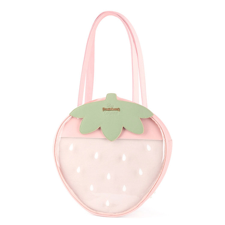 Strawberry Transparent Shoulder Bag | Soft-girl Lolita Tote | Red & Pink