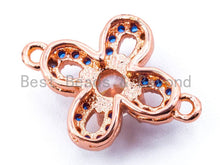 Load image into Gallery viewer, CZ Micro Pave Clover Flower Connector, Blue CZ Pave on Gold/Silver/Black/Rose Gold Finish, Pave Link Connector,13x17mm,sku#M115