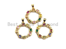 Load image into Gallery viewer, CZ Colorful Micro Pave Hollow out Round with Baguette CZ Pendant, Ring Shaped Pave Pendant, Gold plated, 24x27mm, Sku#F953
