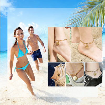 ChainsHouse 14K Gold Plated Initial Ankle Bracelets for Women with Letter M Figaro Cuban Link Anklet Birthday Valentines Jewelry Gift