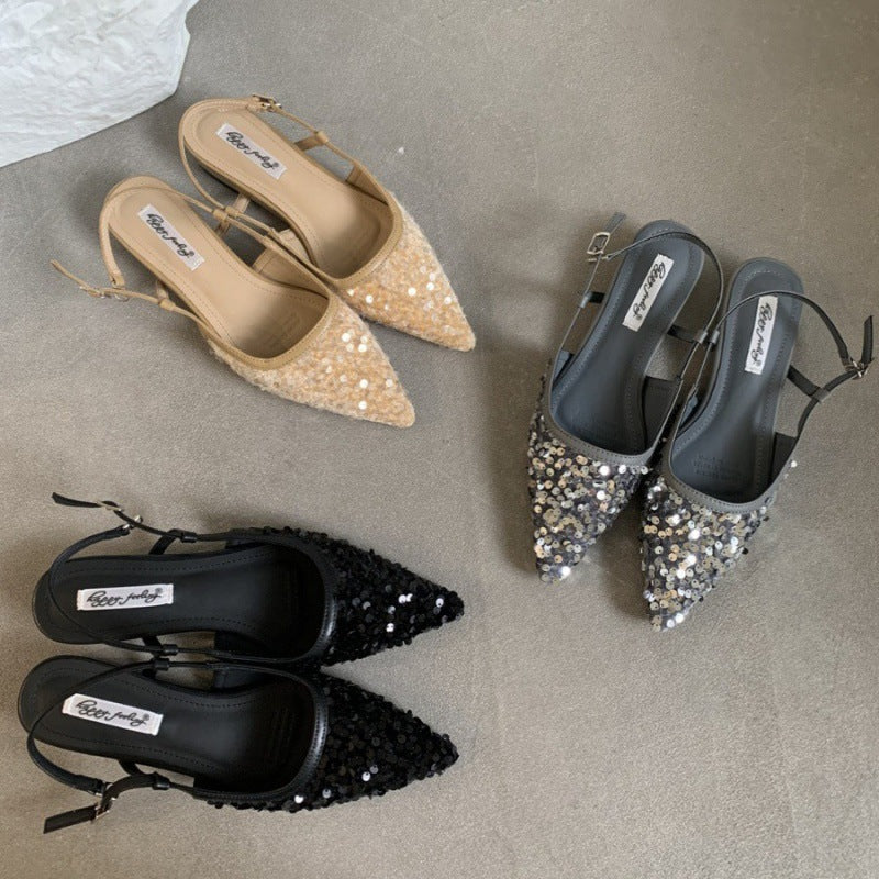 Women's Sequin Pointed-Toe Pumps | Elegant French-Style Heels