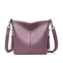 Load image into Gallery viewer, Women's High-Capacity Tassel Crossbody Bag – Leather Bucket Bag with Zipper Pocket
