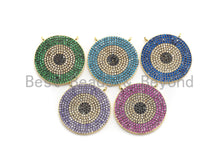 Load image into Gallery viewer, Colorful CZ Micro Pave Evil Eye Round Pendant, Green/Turquoise/Cobalt/Fuchsia/Violet CZ Pave Charm, 25mm, sku#F718