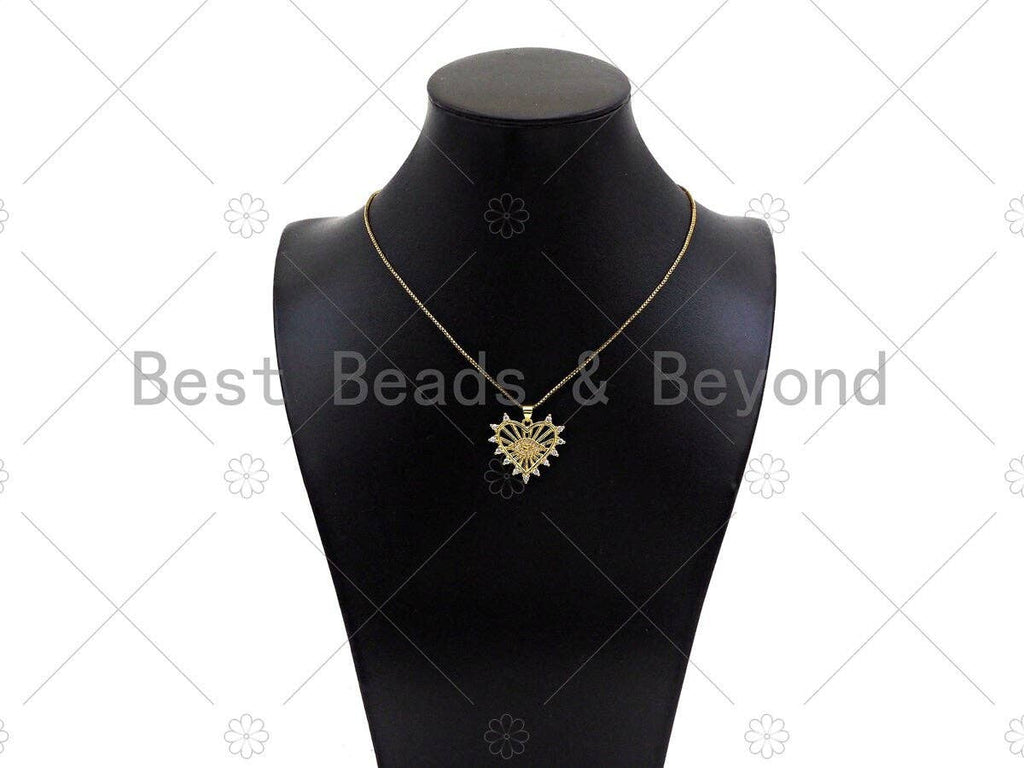 Gold Filled CZ Micro Pave Evil Eye On Heart Shape Pendant, 18K Gold Filled Heart Charm, Necklace Bracelet Charm Pendant, 27x24mm,Sku#LD93