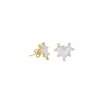 Load image into Gallery viewer, White Spike Heart Stud Earrings, Sku#LD533