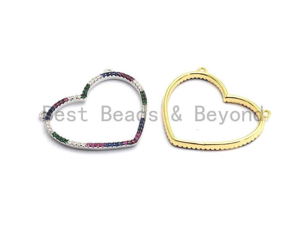 Rainbow Color CZ Micro Pave Large Heart Pendant, Cubic Zirconia Pave Pendant/Connector, Fashion Jewelry Findings, 27x31mm,sku#F655