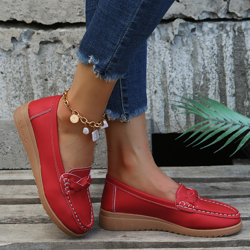 Women's Woven Flat Shoes | PU Upper Slip-On Round Toe Casual Flats