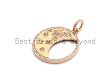 Load image into Gallery viewer, CZ Micro Pave Hollow Round With Moon Star Pendant ,Gold/Silver/Black/Rose Gold ,Cubic Zirconia Jewelry Findings,30x34mm,sku#F700