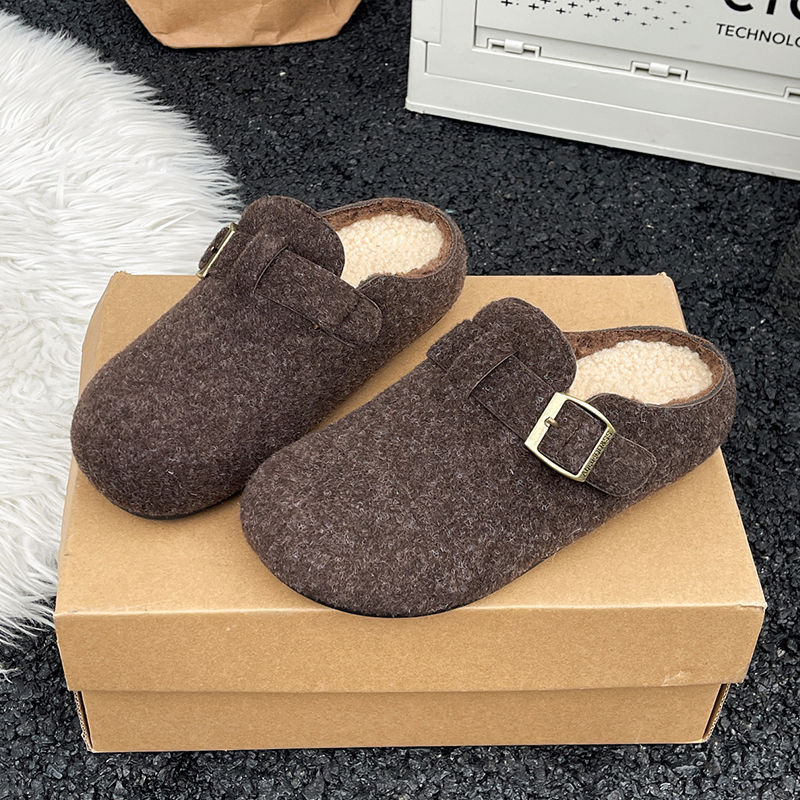 Women's Faux Fur Plush Slippers – Cozy French-Style Indoor House Shoes | Gray & Coffee