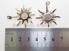 Load image into Gallery viewer, CZ Micro Pave 31mm Sunburst Pendant, Cubic Zirconia Paved Charm, CZ Pave Findings,31x33mm,, sku#F482
