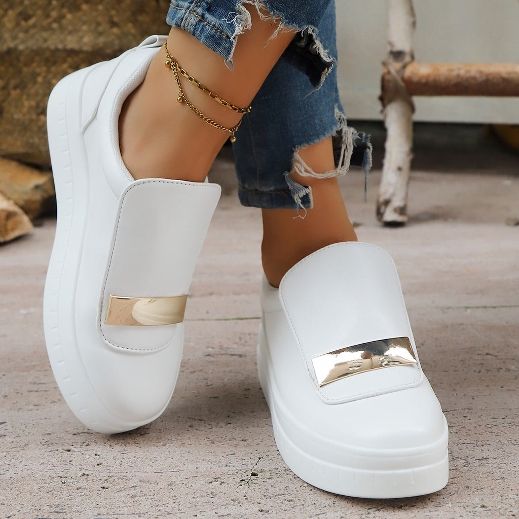 Women's Velcro Slip-On Sneakers | Thick Sole PU Leather Casual Shoes