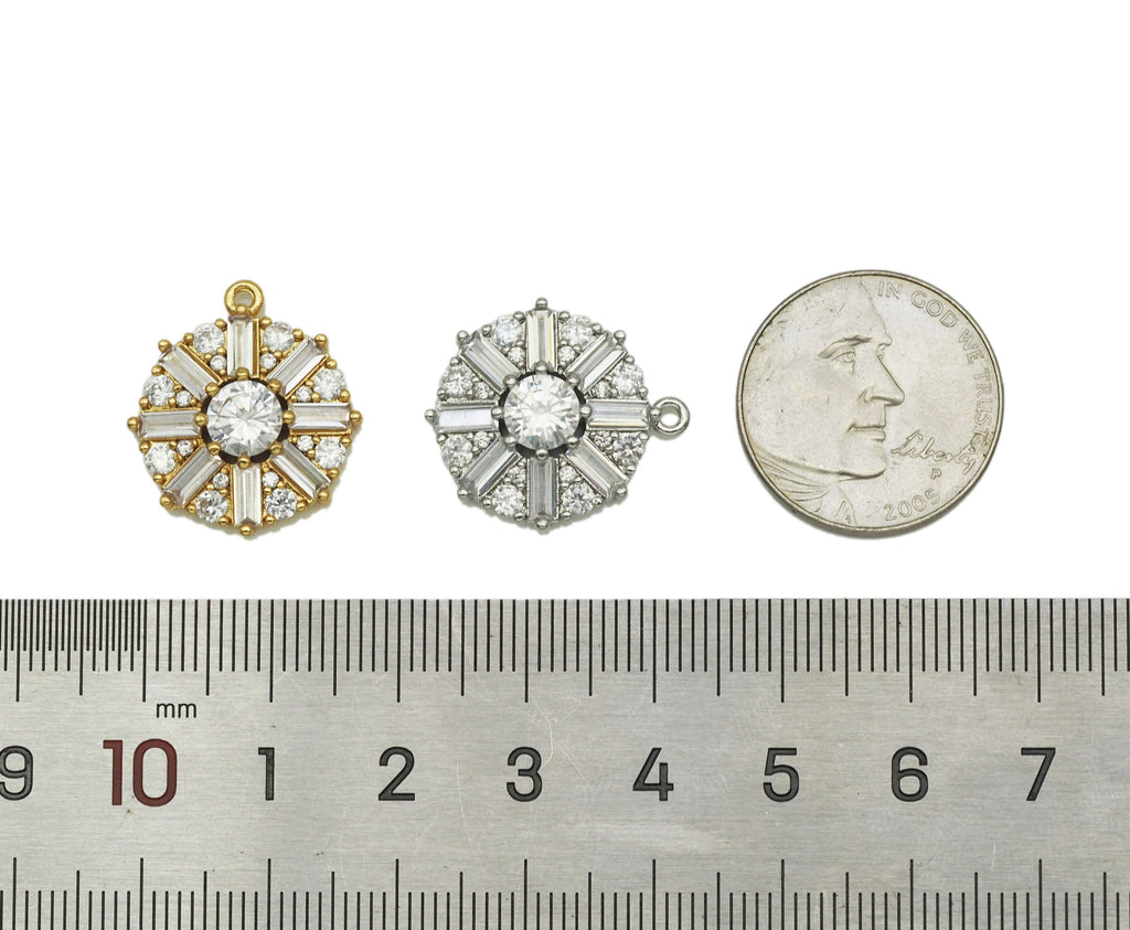 Baguette CZ flower coin charm, Big CZ center Coin Charm, Sku#B160