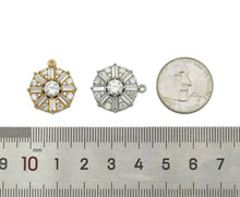 Load image into Gallery viewer, Baguette CZ flower coin charm, Big CZ center Coin Charm, Sku#B160