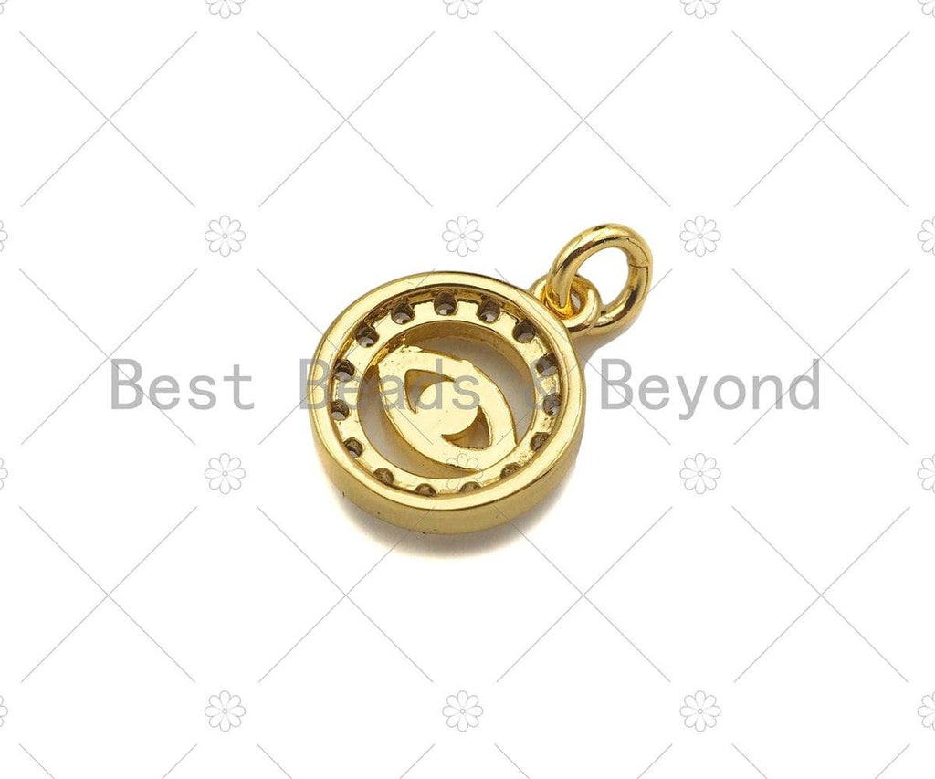 CZ Micro Pave Evil Eye On Round Ring Shape Pendant,18K Dainty Gold Charm, Necklace Bracelet Charm Pendant,9x11mm,Sku#JL38