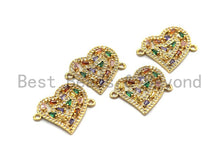 Load image into Gallery viewer, Colorful Baguette CZ Micro Pave Heart Shape Connector/Link, Cz Pave Bracelet Necklace Connector in Gold Finish,21x23mm,sku#M242