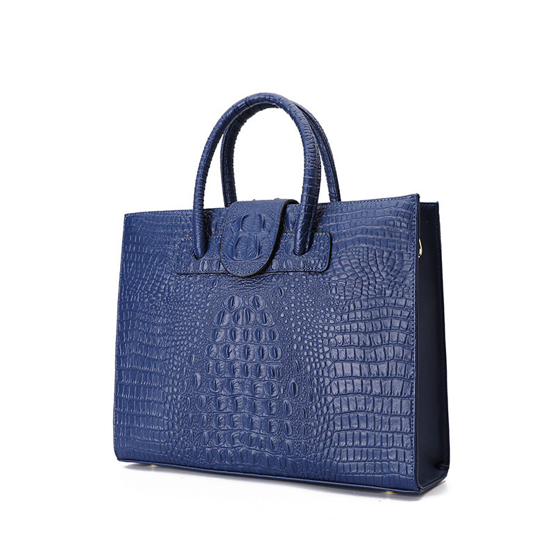 Women's Large Capacity Genuine Leather Tote Bag – Crocodile Pattern Business Shoulder Bag