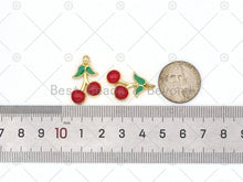 Load image into Gallery viewer, Enamel Red Cherry Shape with Green Leaf Pendant, LK475