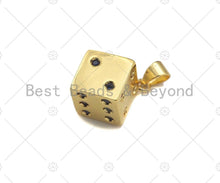 Load image into Gallery viewer, CZ Micro Pave Gold Dice Charm, Necklace Bracelet Charm Pendant,13x15mm,Sku#LK302