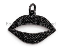 Load image into Gallery viewer, Black CZ Pave On Black Micro Pave Lip Charm Beads, CZ Pave Lip Charm 15x21mm, sku#F387